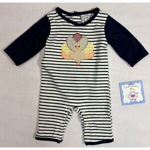 Three Sisters Baby Turkey Romper Newborn Thanksgiving Striped Applique NWT
